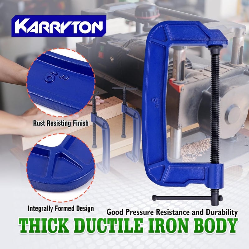KARRYTON 6 inch C Clamps 4-Pack, 3-3/8"(86mm) Large Deep Throat, Ductile Iron C-Clamp w/ 2310LB Clamping Force, Unique Ergonomic Design for Welding, Woodworking, Metal and DIY Projects - Image 4
